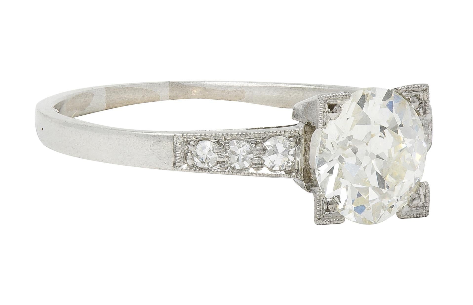 Moderno Anello di fidanzamento vintage in platino con diamante vecchio taglio europeo da 1,12 CTW di metà secolo in vendita