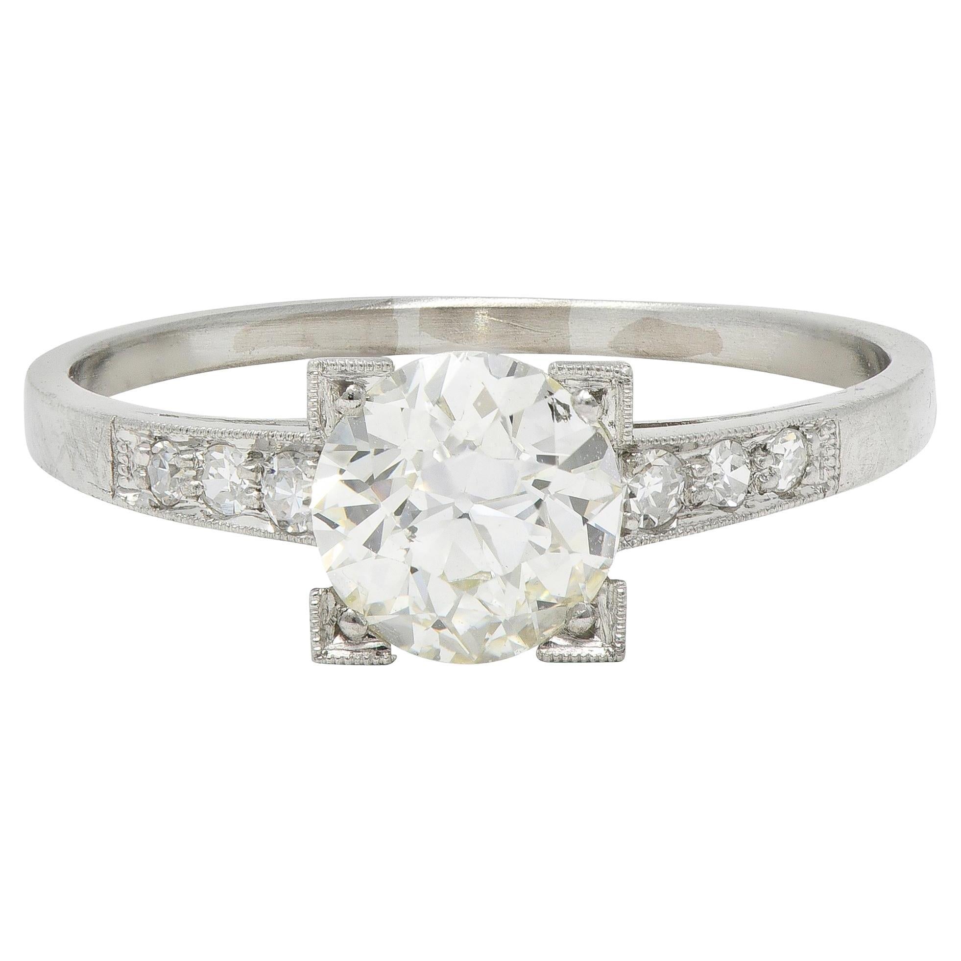 Anello di fidanzamento vintage in platino con diamante vecchio taglio europeo da 1,12 CTW di metà secolo