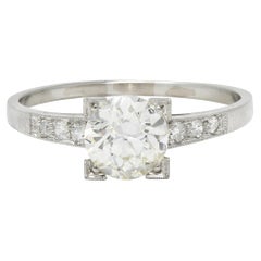 Anello di fidanzamento vintage in platino con diamante vecchio taglio europeo da 1,12 CTW di metà secolo