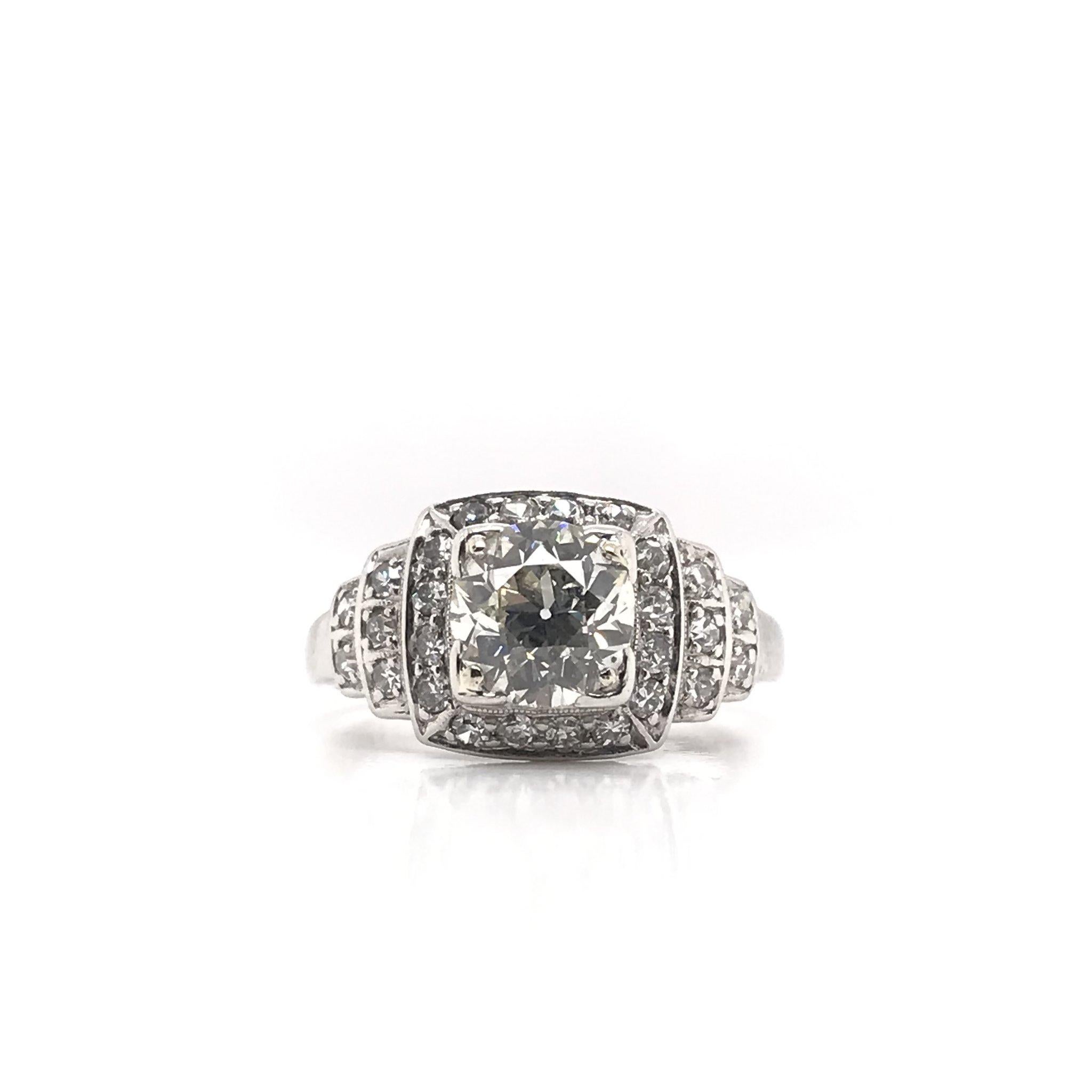 Midcentury 1.15 Carat Platinum Diamond Ring In Good Condition In Montgomery, AL