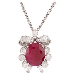 Mid Century 11.6 Carat Burma No Heat Ruby Diamond Platinum Necklace