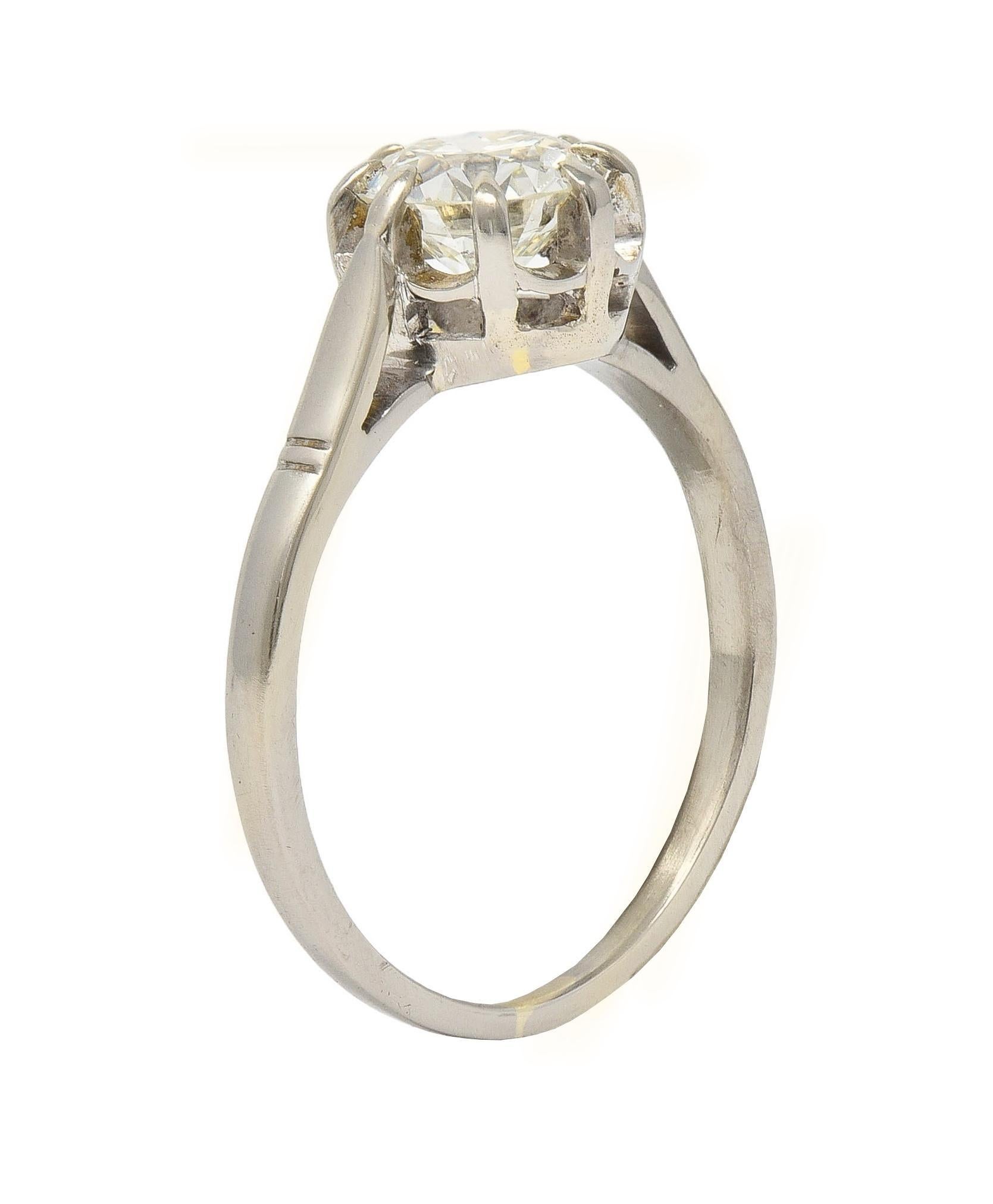 Mid-Century 1.16 CTW Diamond 18 Karat White Gold Vintage Belcher Engagement Ring For Sale 5