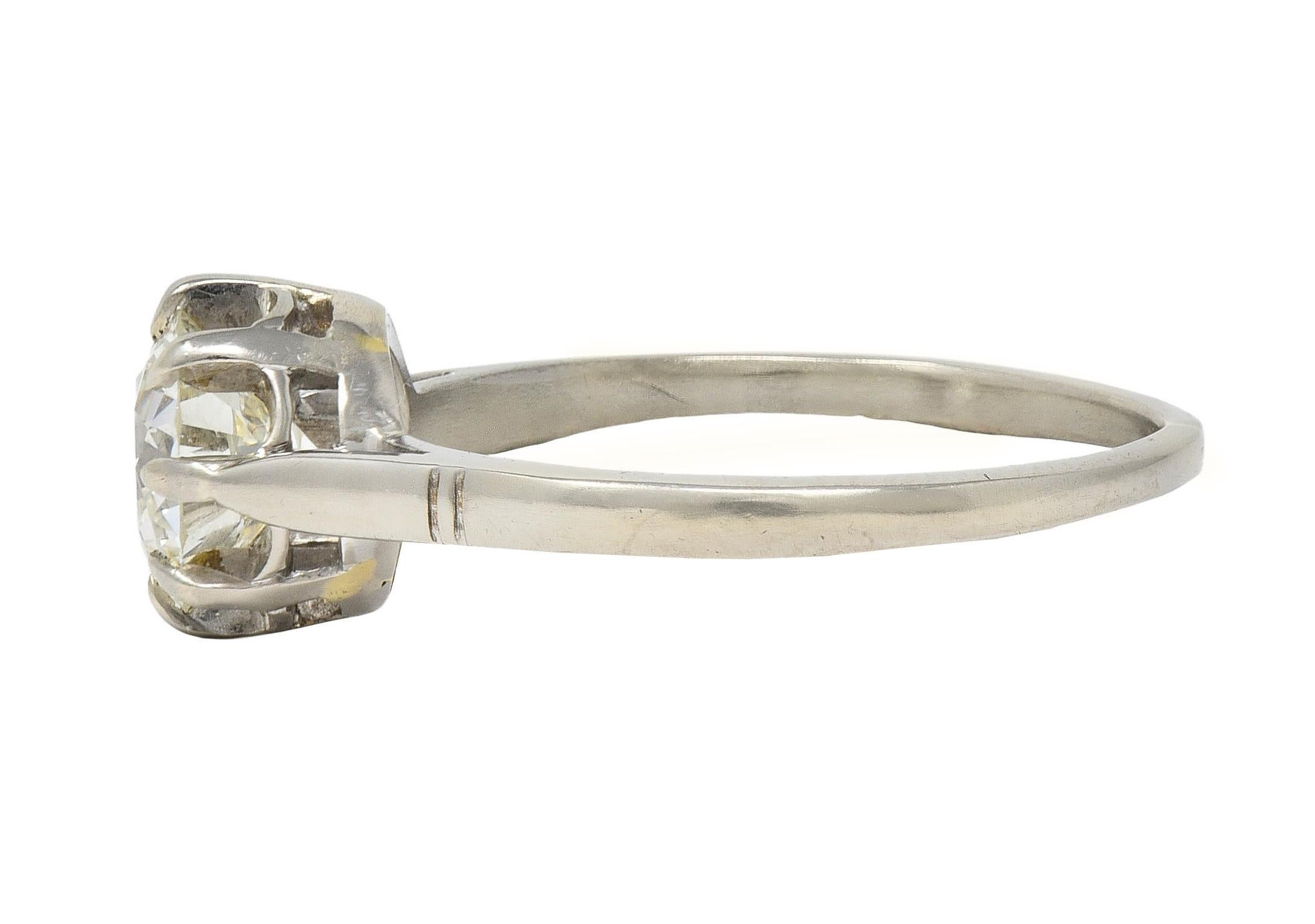 Mid-Century 1.16 CTW Diamond 18 Karat White Gold Vintage Belcher Engagement Ring For Sale 1
