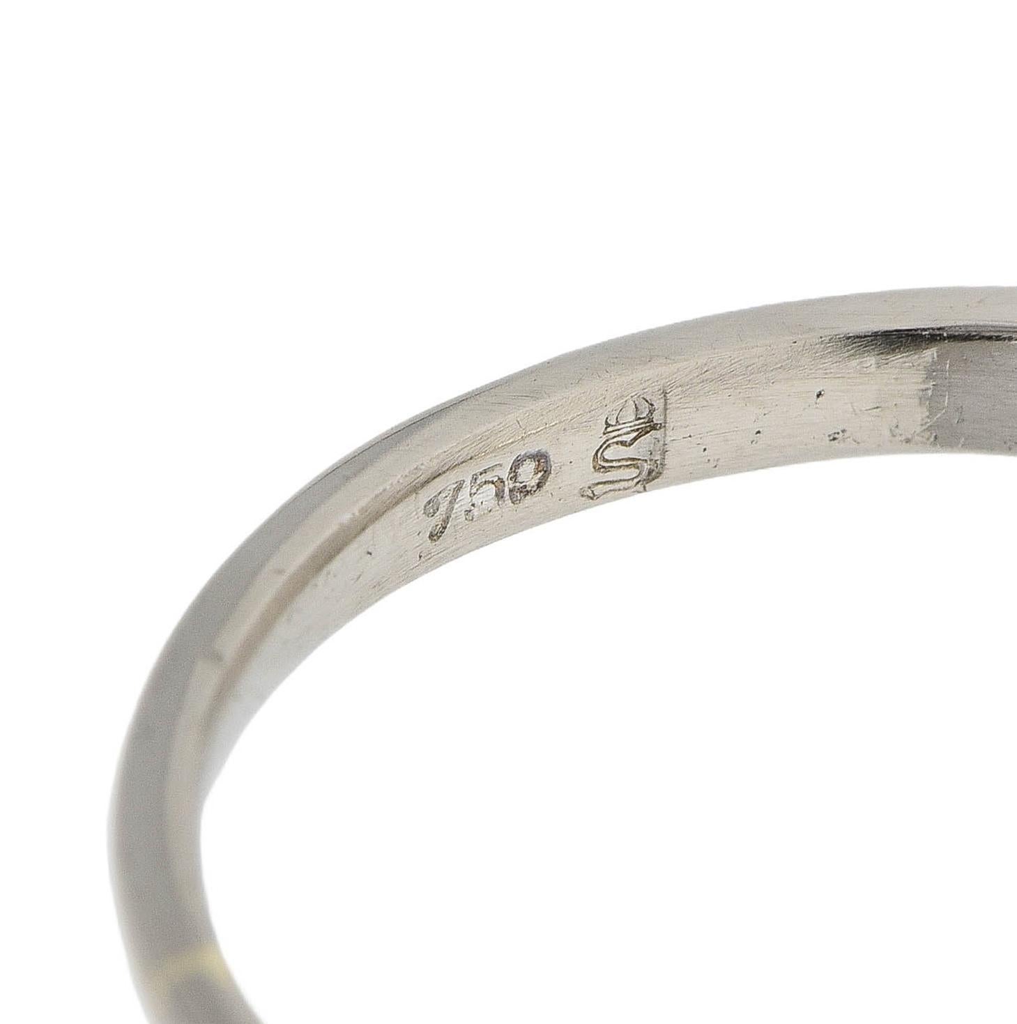 Mid-Century 1.16 CTW Diamond 18 Karat White Gold Vintage Belcher Engagement Ring For Sale 2
