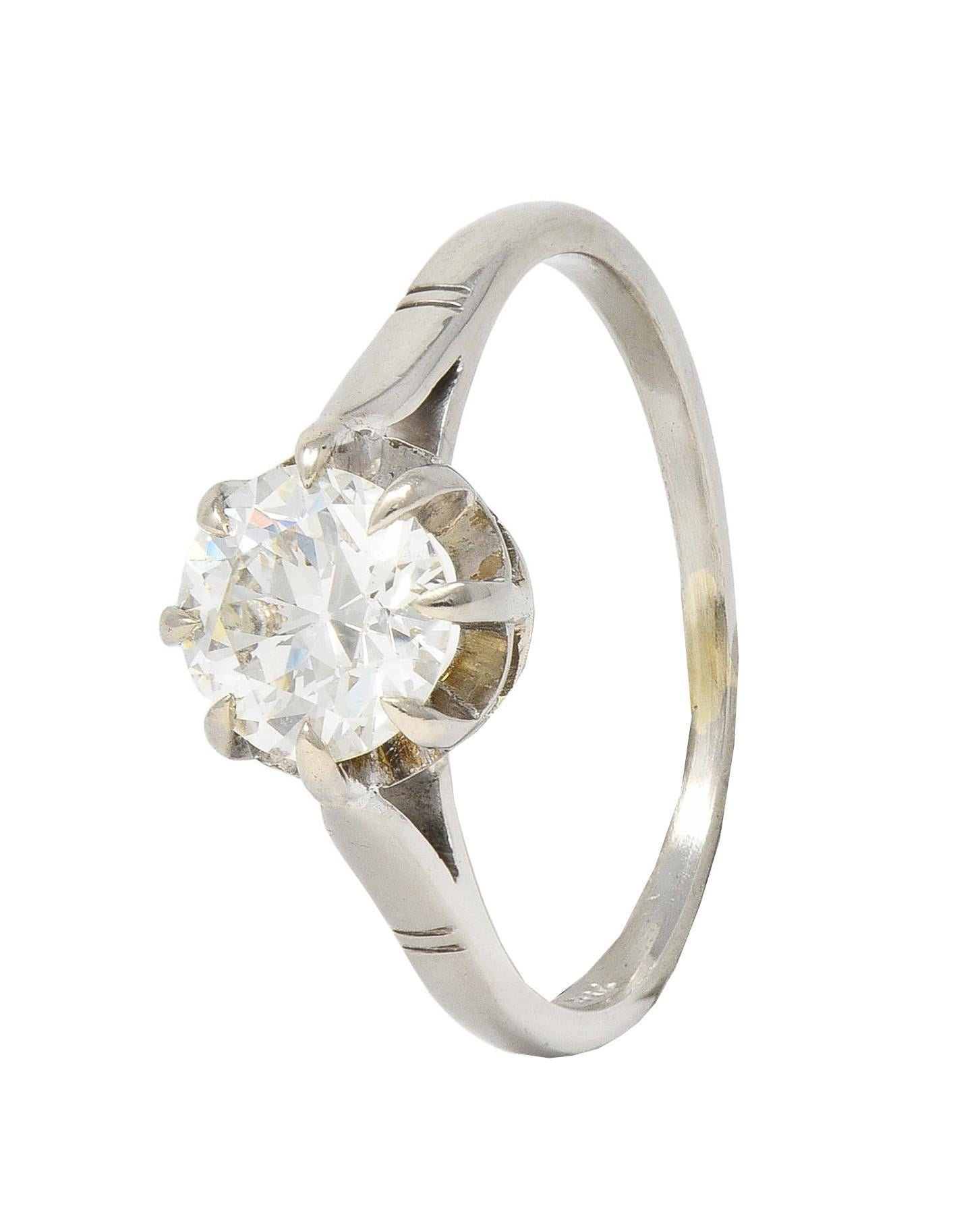 Mid-Century 1.16 CTW Diamond 18 Karat White Gold Vintage Belcher Engagement Ring For Sale 3