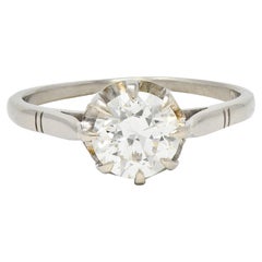 Mid-Century 1.16 CTW Diamond 18 Karat White Gold Vintage Belcher Engagement Ring