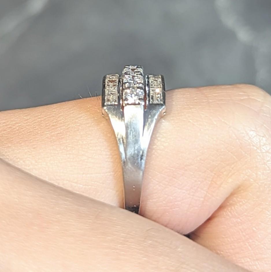 Mid-Century 1.16 CTW Diamond Platinum Three Row Vintage Stack Band Ring For Sale 11