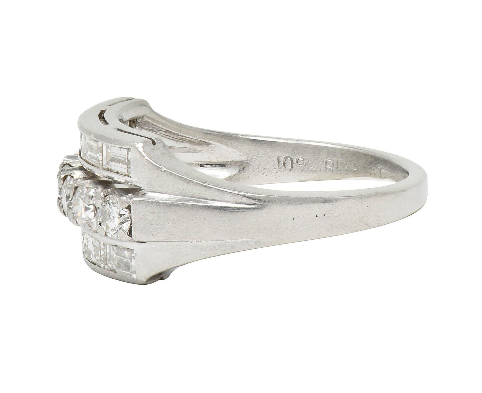 Women's or Men's Mid-Century 1.16 CTW Diamond Platinum Three Row Vintage Stack Band Ring For Sale