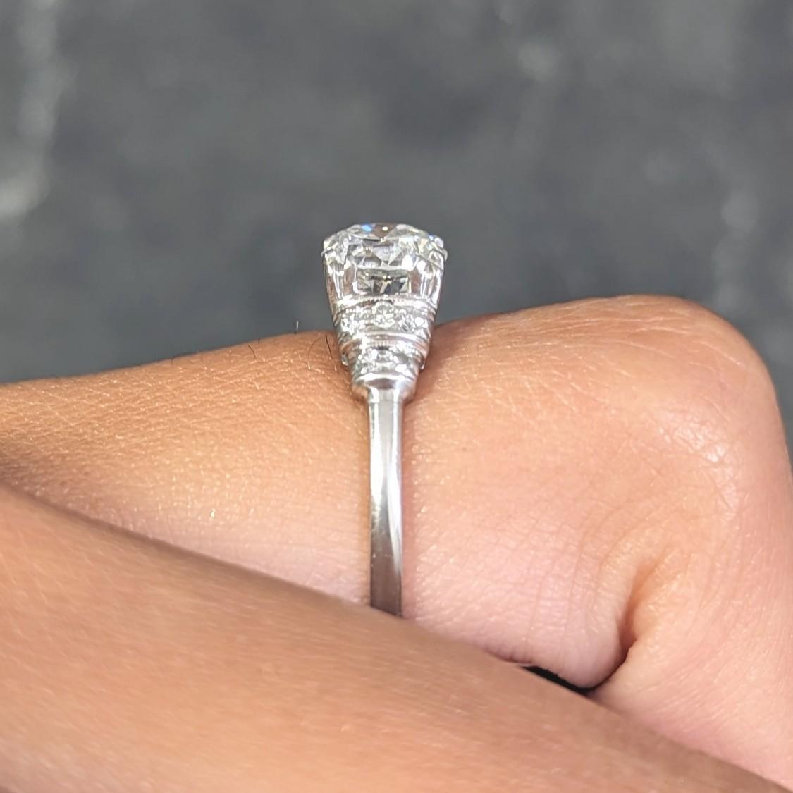 Mid-Century 1.16 CTW Diamond Platinum Tiered Vintage Engagement Ring GIA For Sale 9