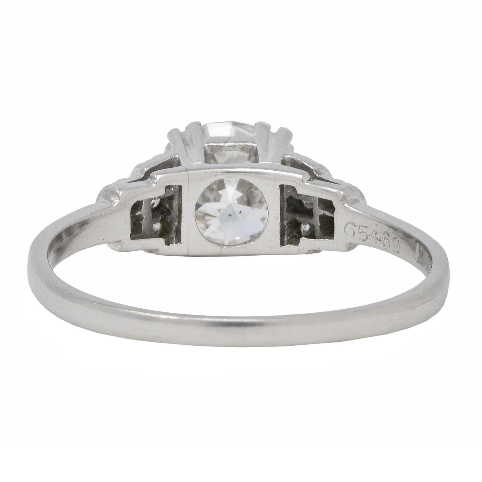 Women's or Men's Mid-Century 1.16 CTW Diamond Platinum Tiered Vintage Engagement Ring GIA For Sale