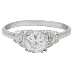 Mid-Century 1.16 CTW Diamond Platinum Tiered Retro Engagement Ring GIA