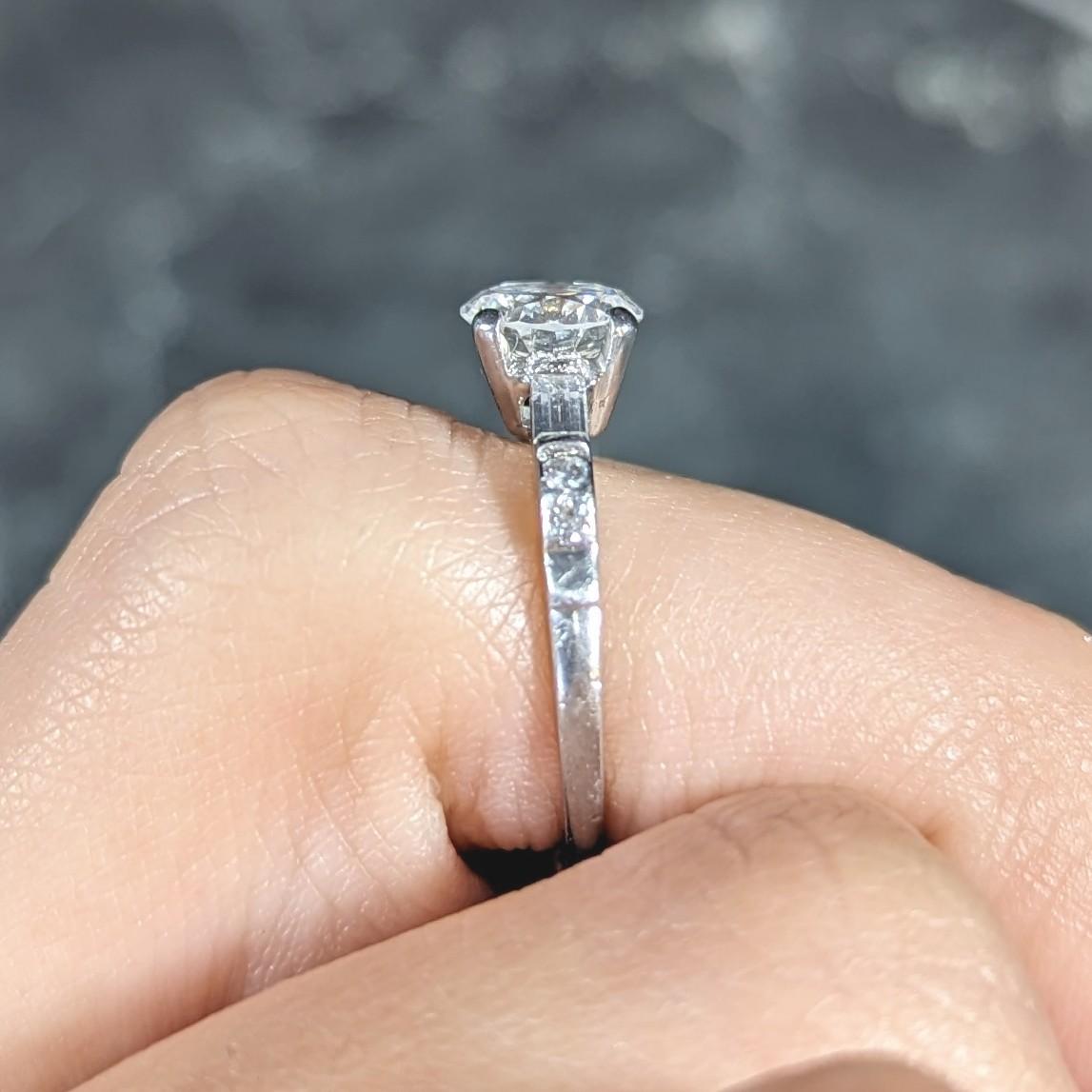 Mid-Century 1.16 CTW Transitional Cut Diamond Platinum Vintage Engagement Ring For Sale 5
