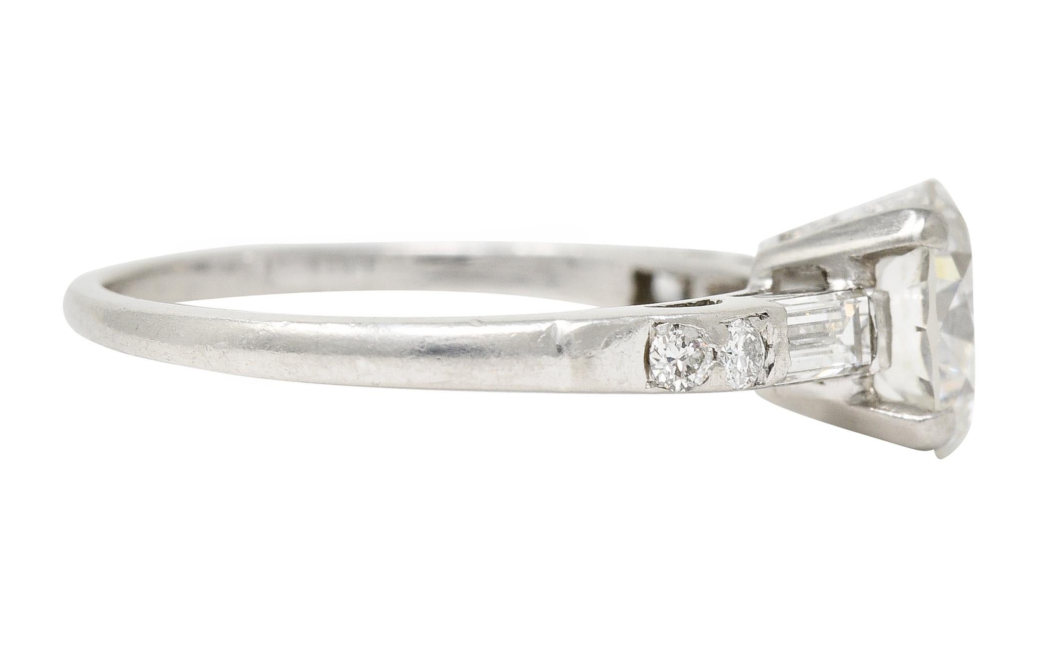 Baguette Cut Mid-Century 1.16 CTW Transitional Cut Diamond Platinum Vintage Engagement Ring For Sale