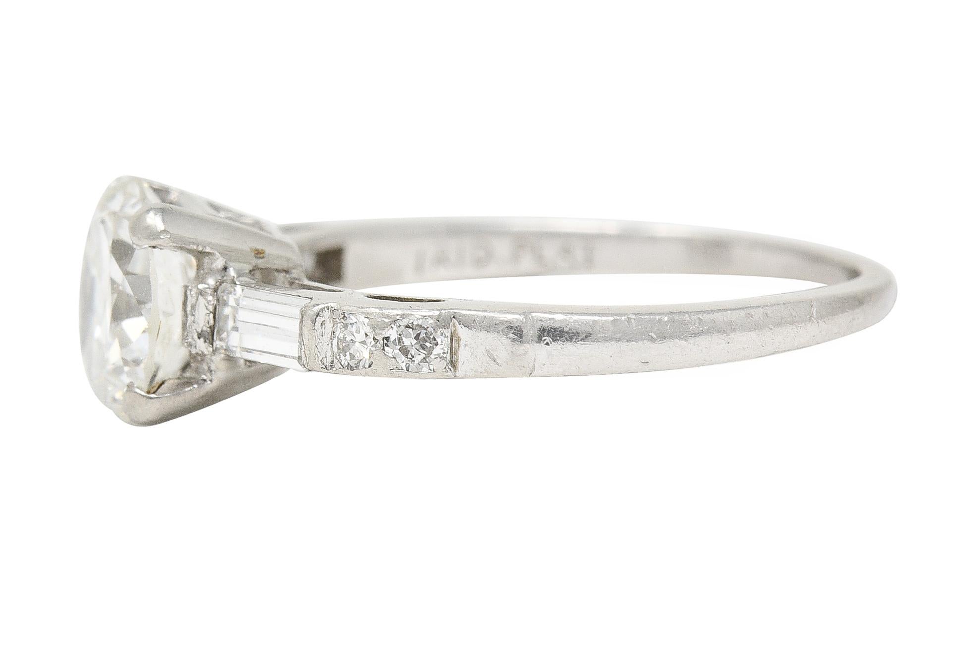 Women's or Men's Mid-Century 1.16 CTW Transitional Cut Diamond Platinum Vintage Engagement Ring For Sale