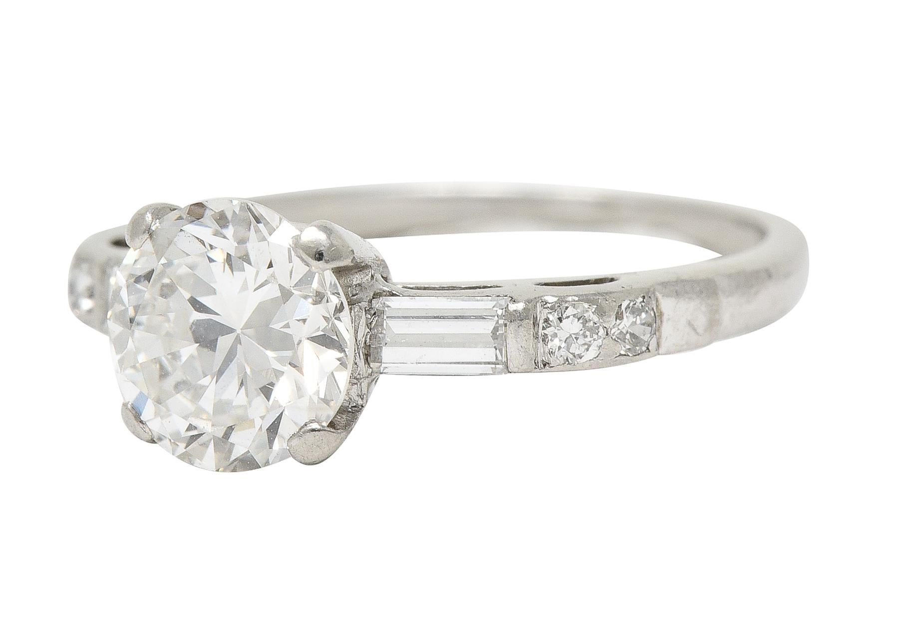 Mid-Century 1.16 CTW Transitional Cut Diamond Platinum Vintage Engagement Ring For Sale 1
