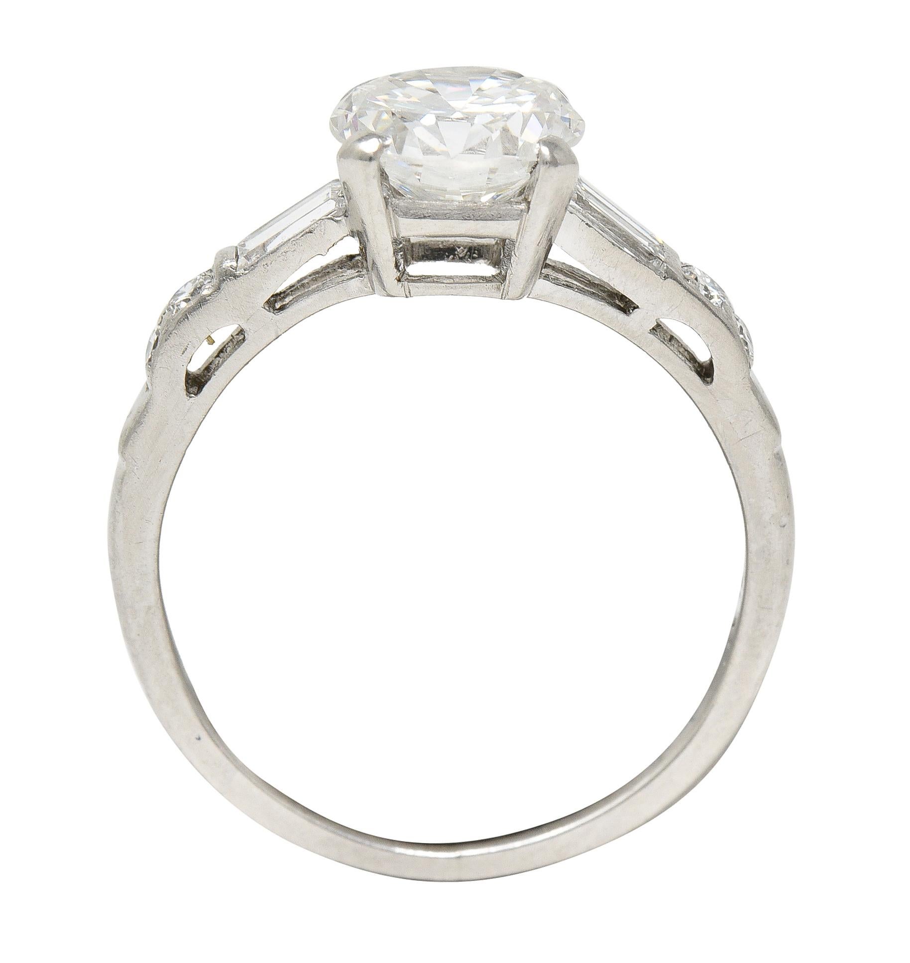 Mid-Century 1.16 CTW Transitional Cut Diamond Platinum Vintage Engagement Ring For Sale 3