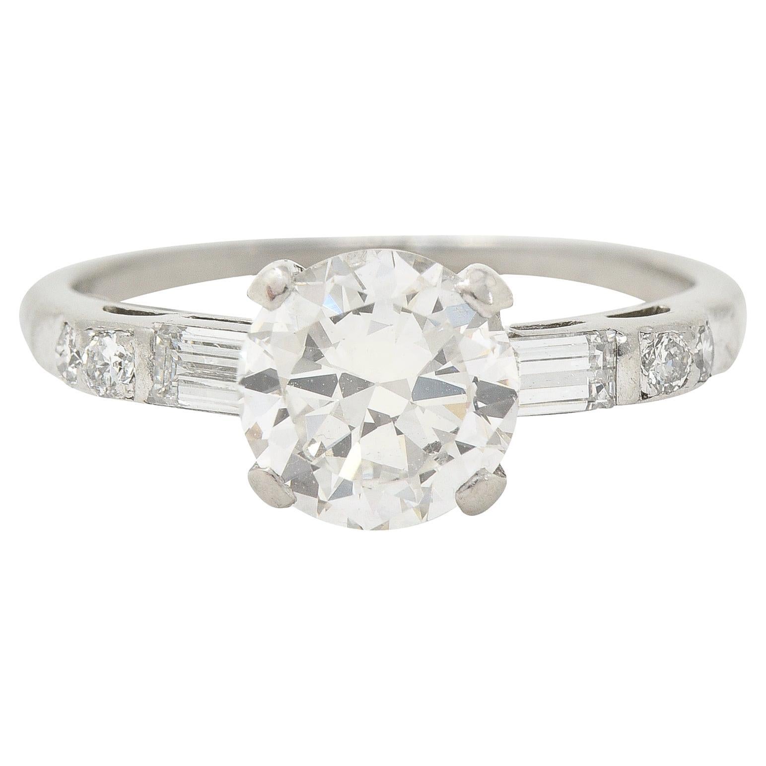 Mid-Century 1.16 CTW Transitional Cut Diamond Platinum Vintage Engagement Ring