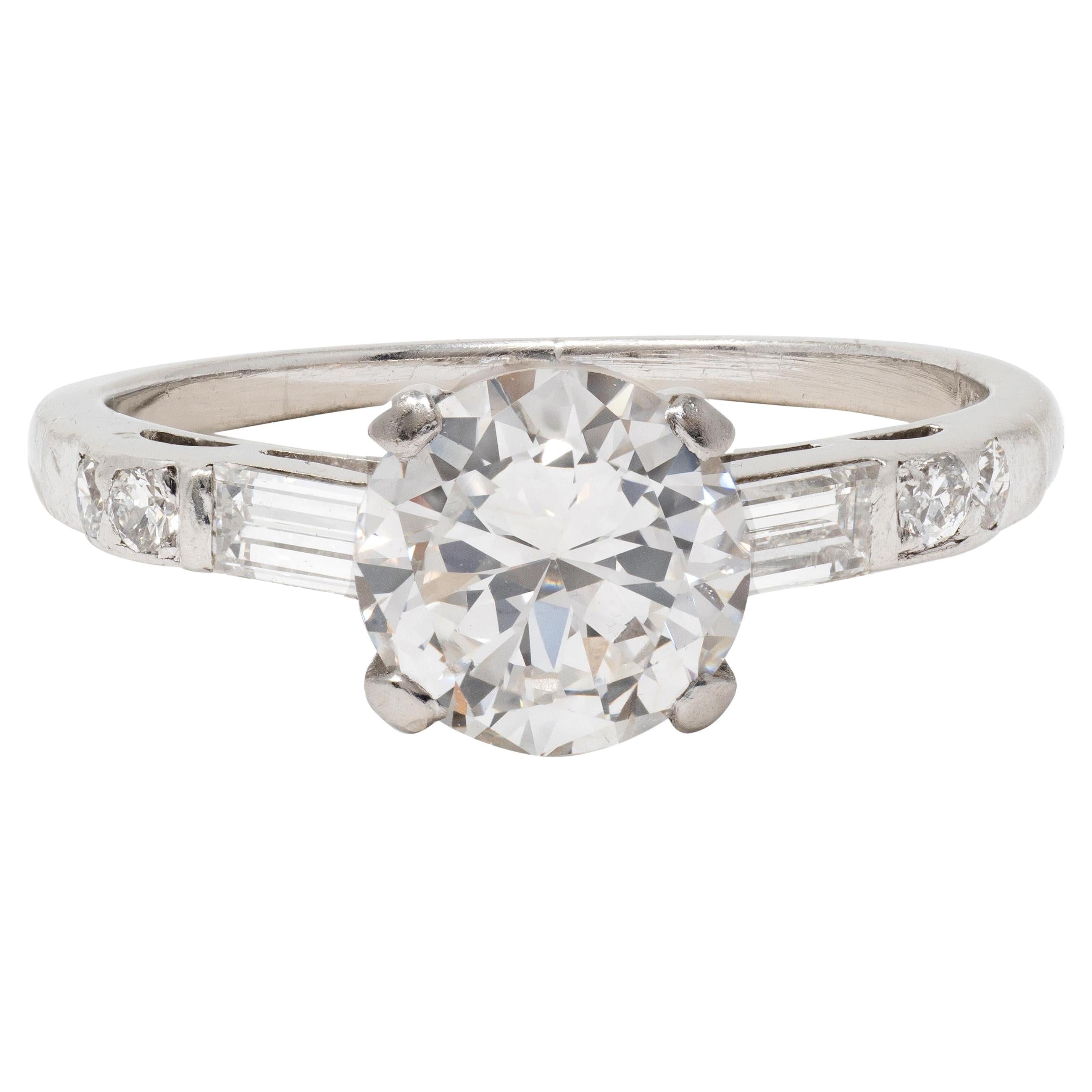 Mid-Century 1.16 CTW Transitional Cut Diamond Platinum Vintage Engagement Ring