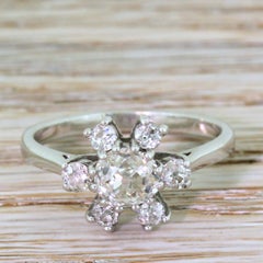 Midcentury 1.18 Carat Old Cut Diamond Cluster Ring