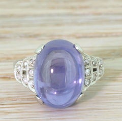 Midcentury 11.96 Carat Natural Ceylon Cabochon Sapphire Ring
