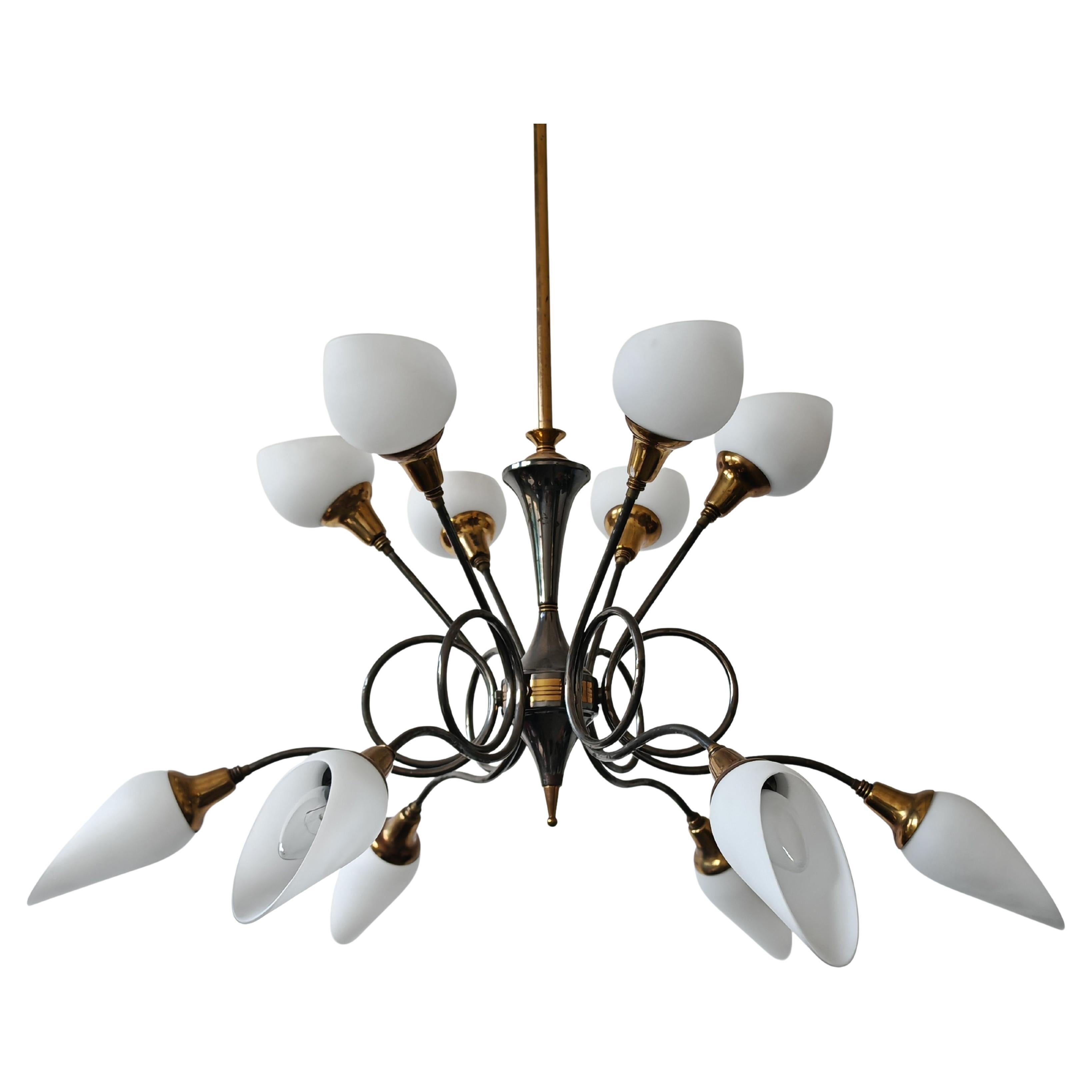 Mid Century 12-Arm Brass Chandelier attr. to Arredoluce, Italy 1950s