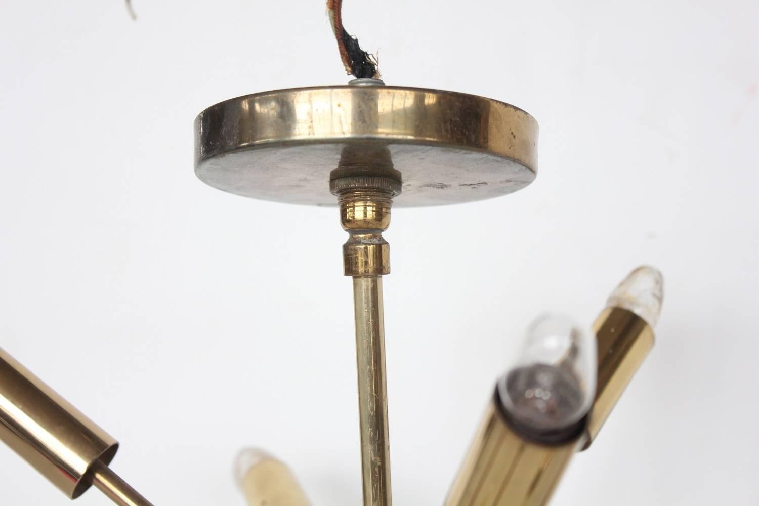 Midcentury Twelve-Arm Brass Sputnik Chandelier