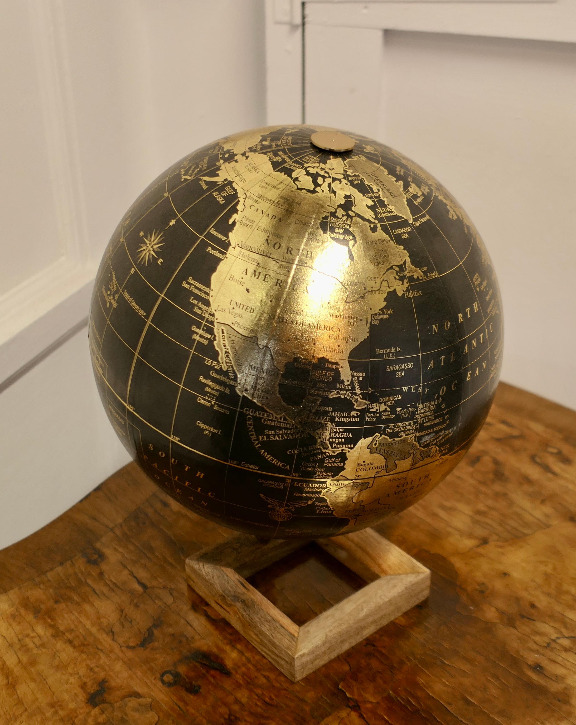 Mid-Century Modern Mid Century 12” Terrestrial Black and Gold Globe For Sale