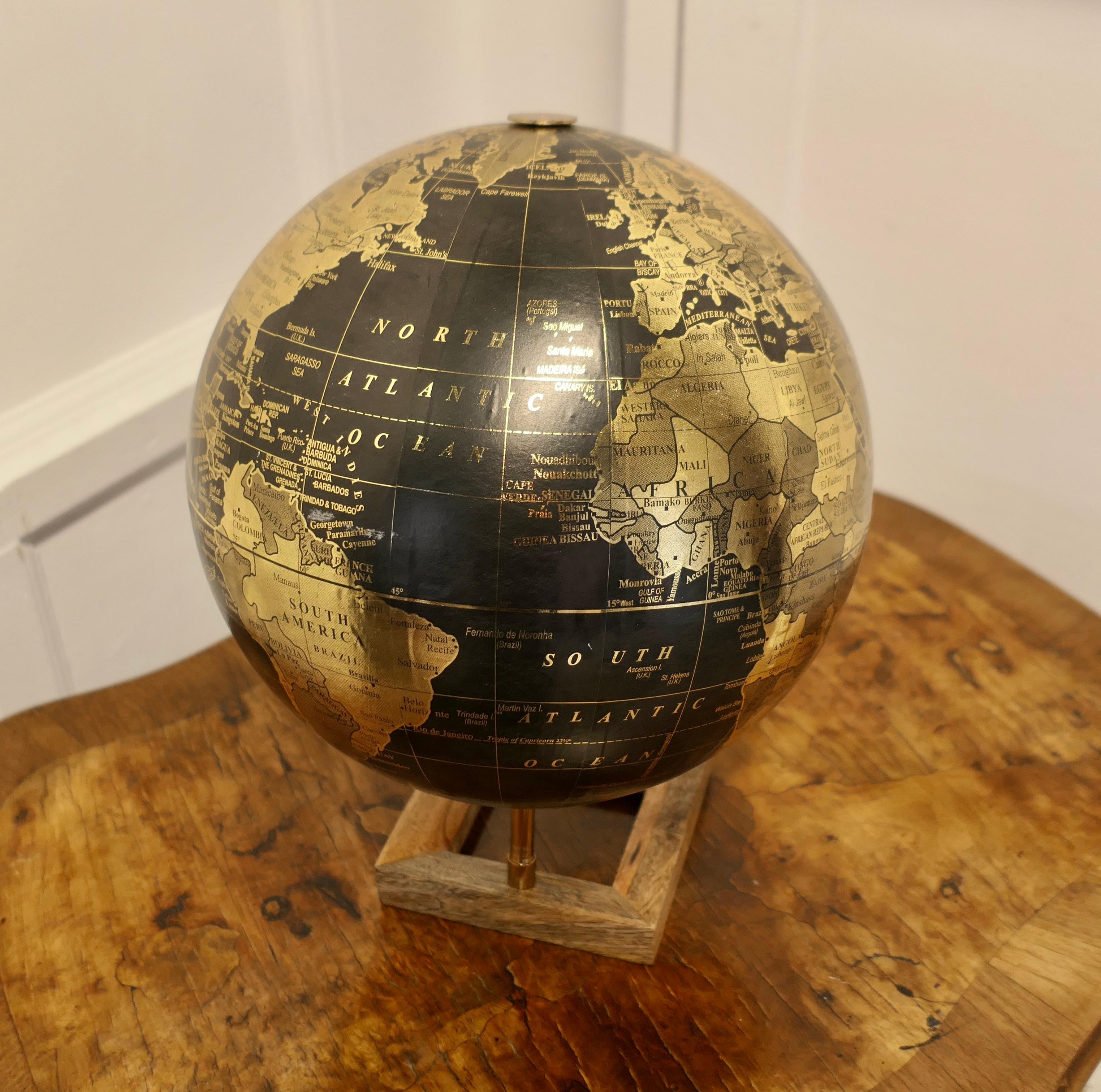 Mid Century 12” Terrestrial Black and Gold Globe For Sale 1