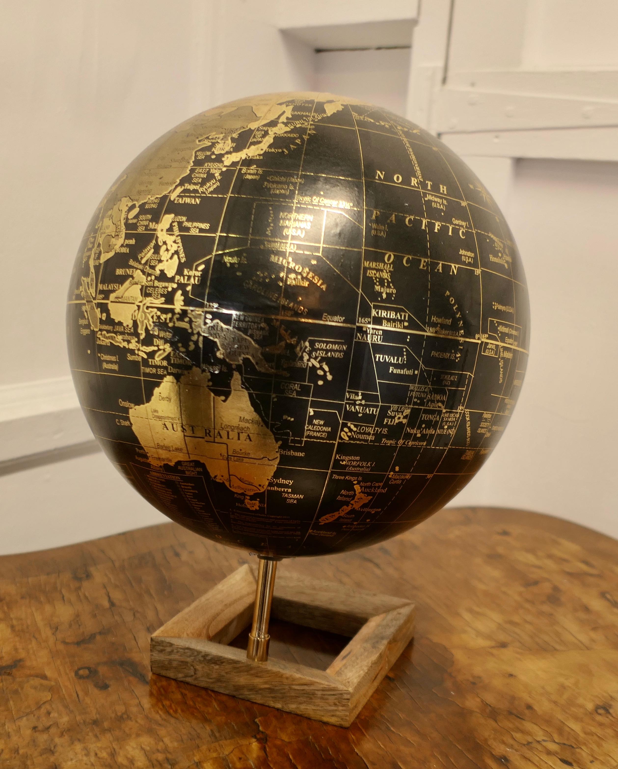 Mid Century 12” Terrestrial Black and Gold Globe For Sale 3