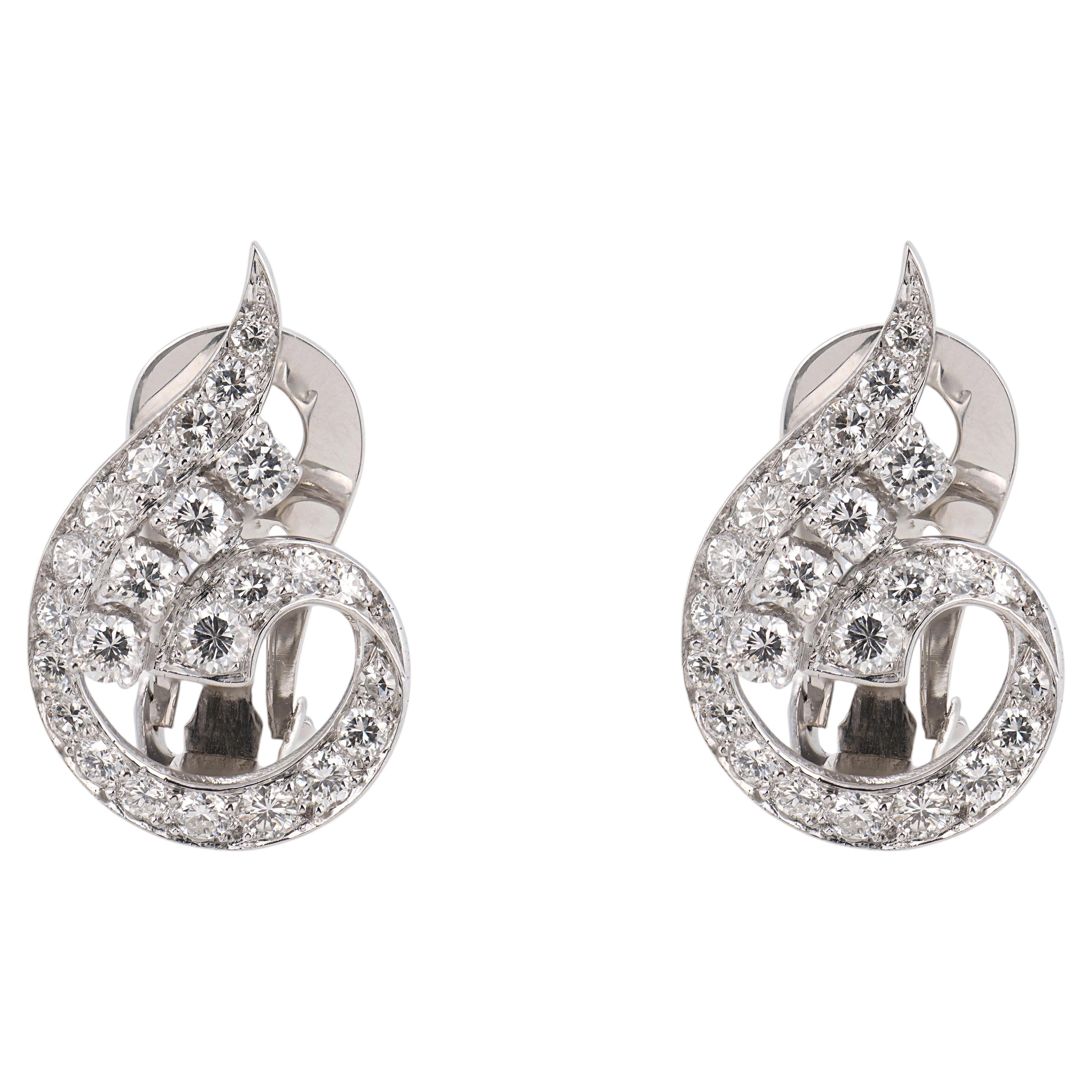Mid Century 1.20 Karat Diamant-Ohrringe aus Platin