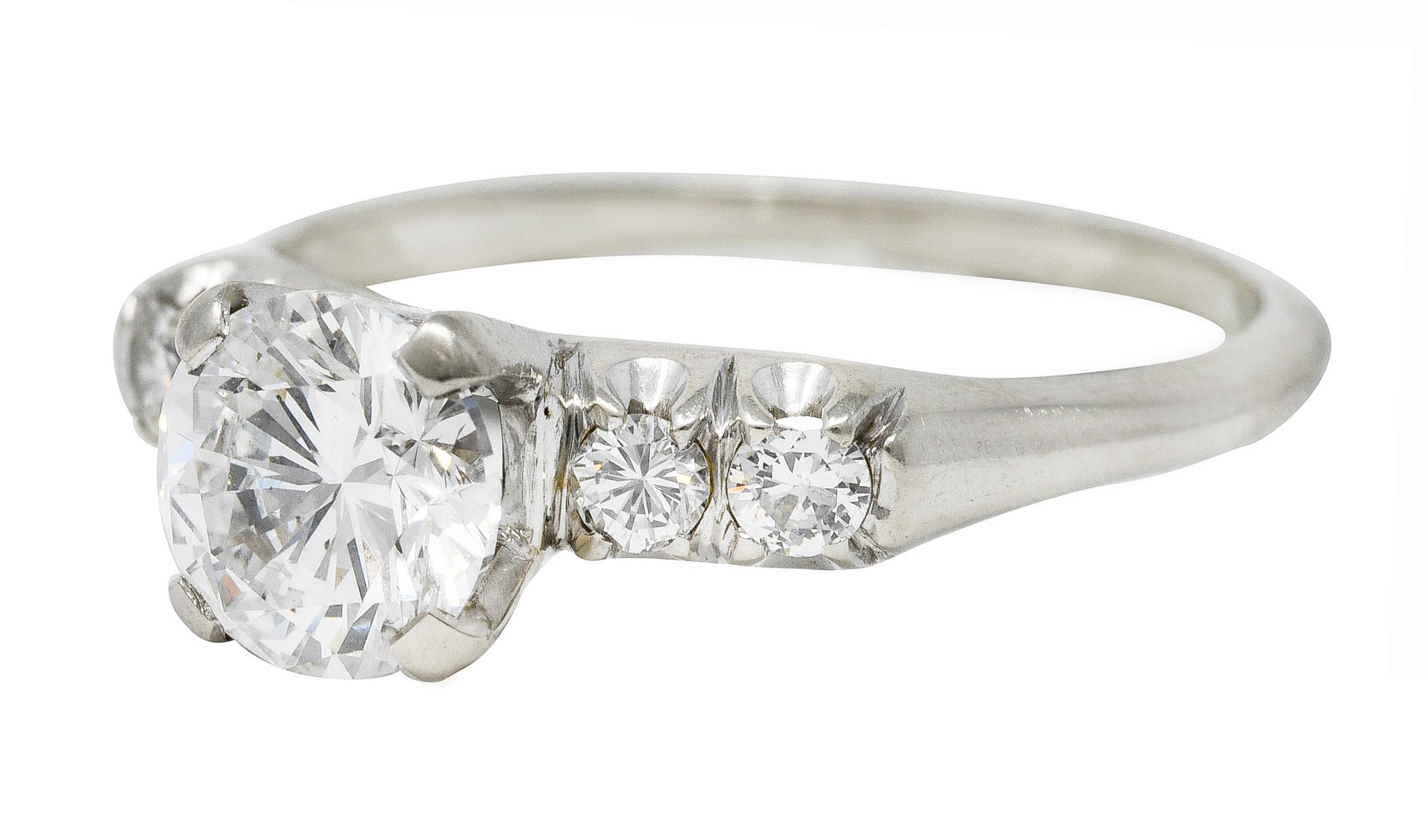 Mid-Century 1.20 Carats Diamond 14 Karat White Gold Engagement Ring GIA In Excellent Condition In Philadelphia, PA
