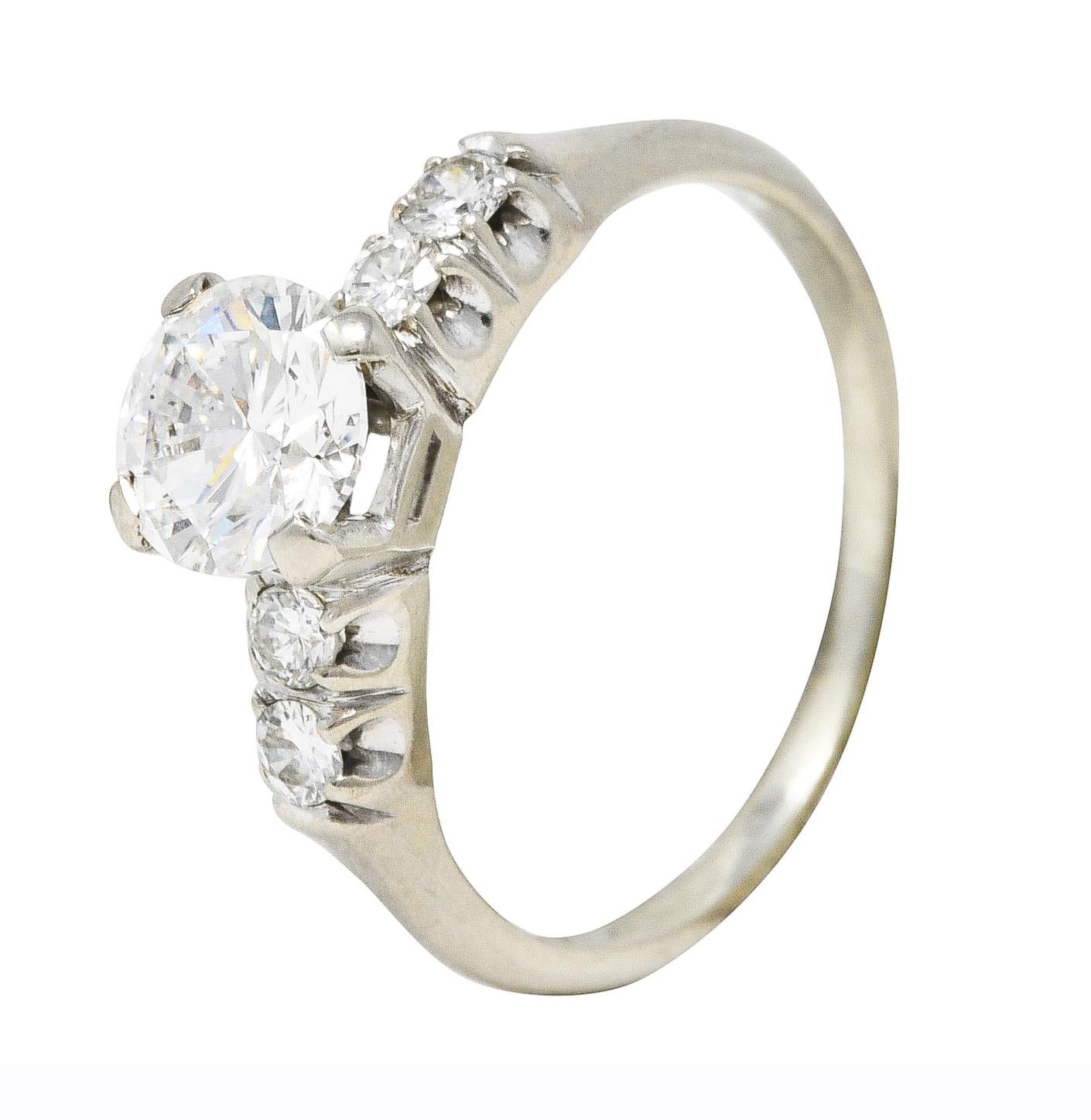 Mid-Century 1.20 Carats Diamond 14 Karat White Gold Engagement Ring GIA 2