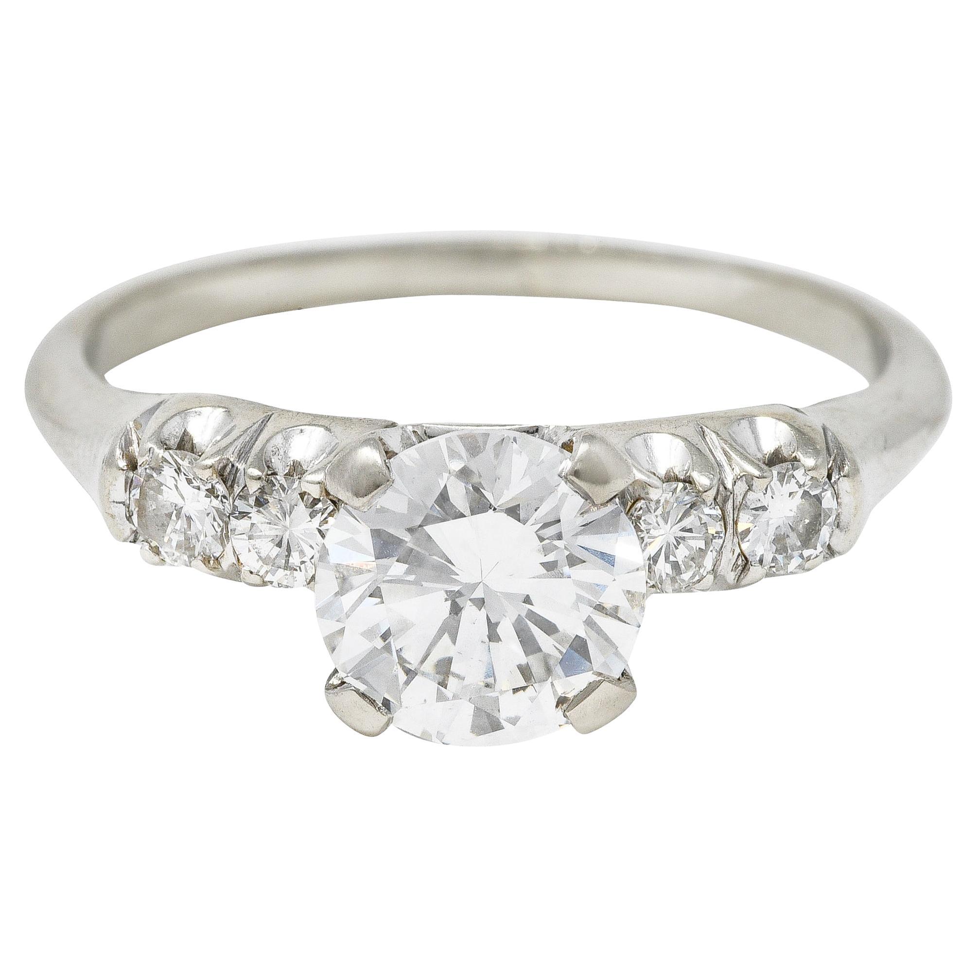 Mid-Century 1.20 Carats Diamond 14 Karat White Gold Engagement Ring GIA