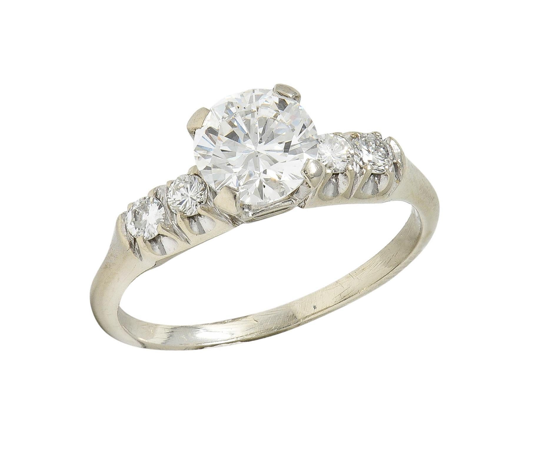 Mid-Century 1.20 Carats Diamond 14 Karat White Gold Vintage Engagement Ring GIA For Sale 6