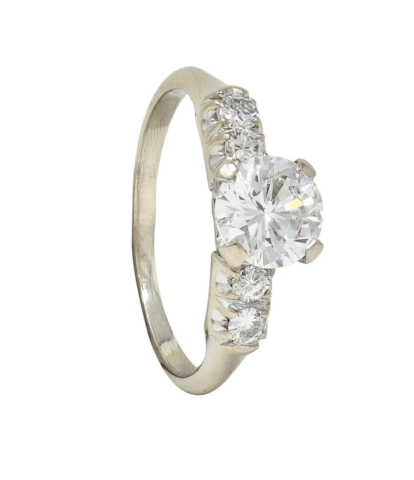 Mid-Century 1.20 Carats Diamond 14 Karat White Gold Vintage Engagement Ring GIA For Sale 9