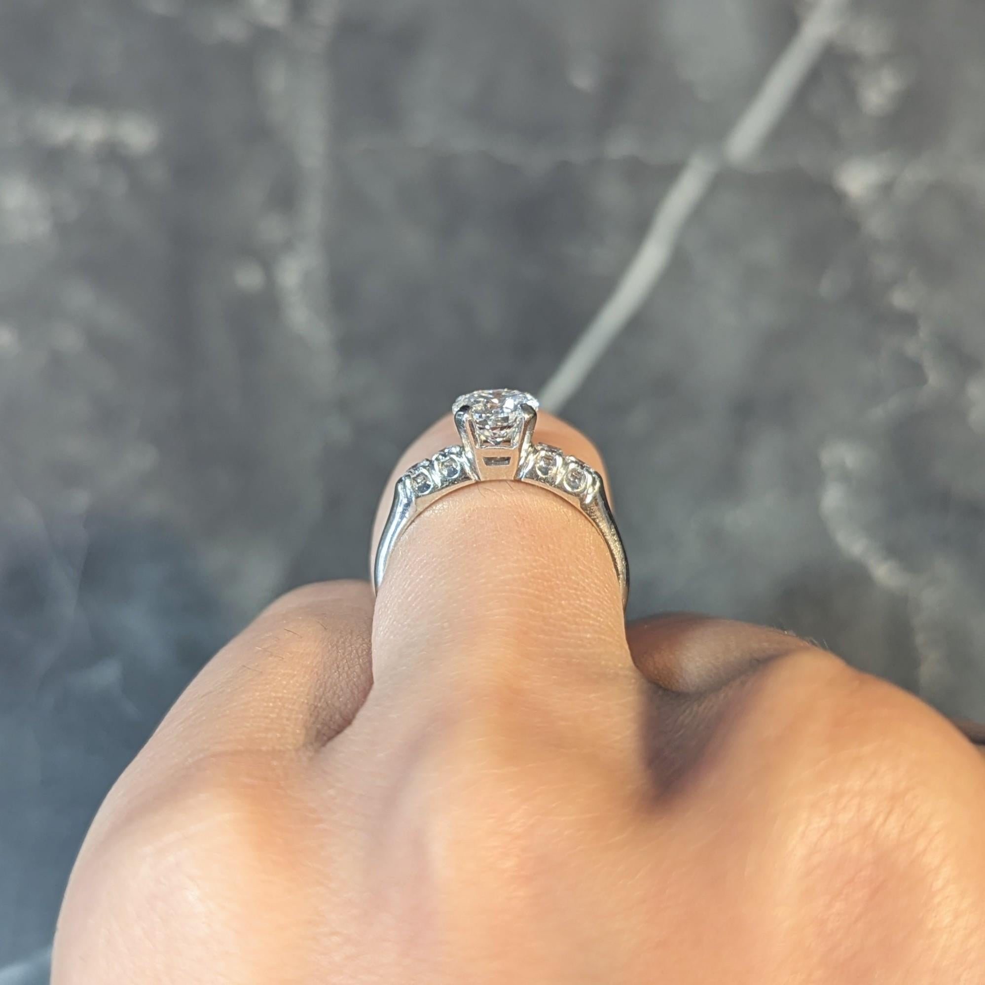 Mid-Century 1.20 Carats Diamond 14 Karat White Gold Vintage Engagement Ring GIA For Sale 10