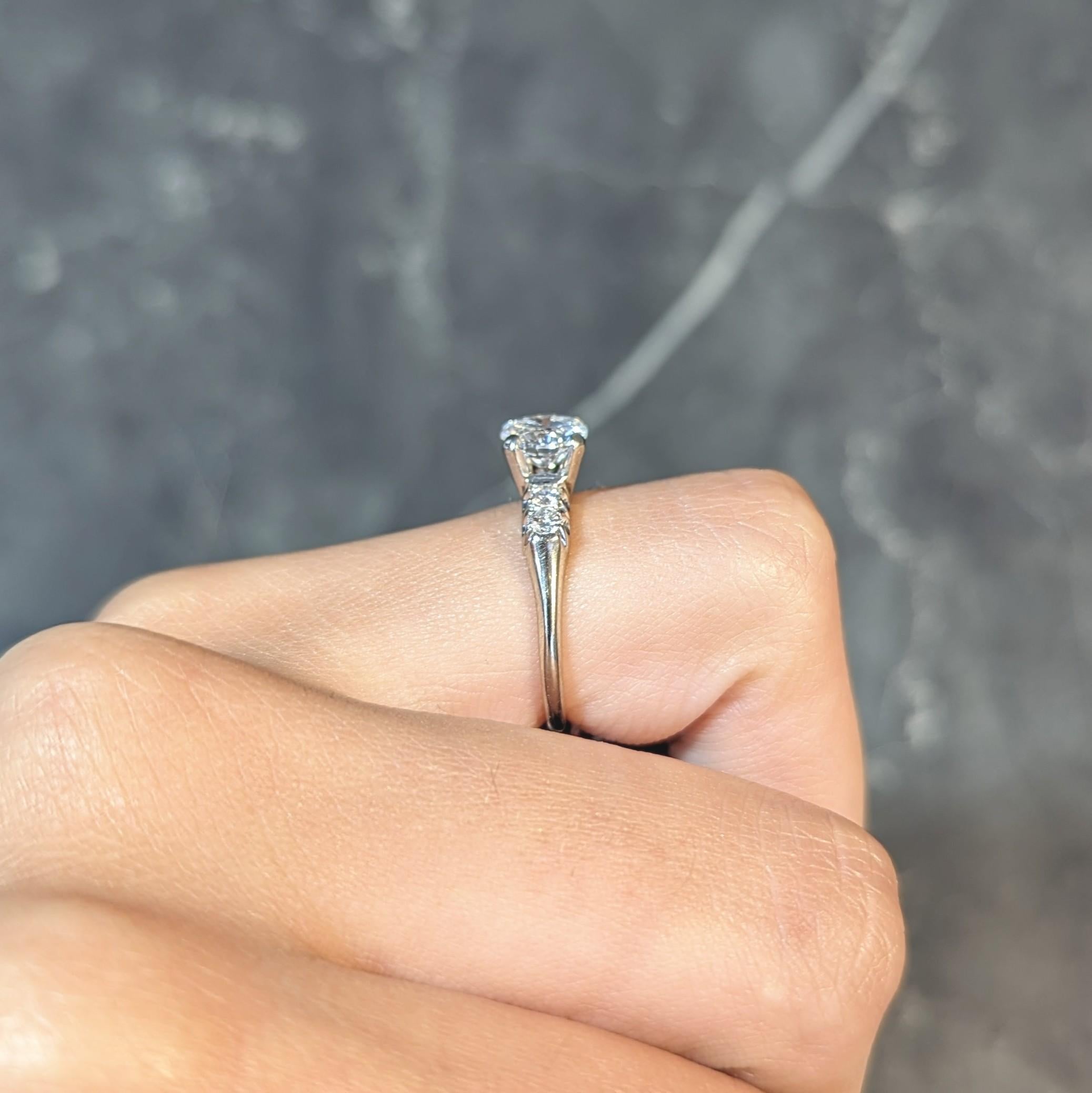 Mid-Century 1.20 Carats Diamond 14 Karat White Gold Vintage Engagement Ring GIA For Sale 11