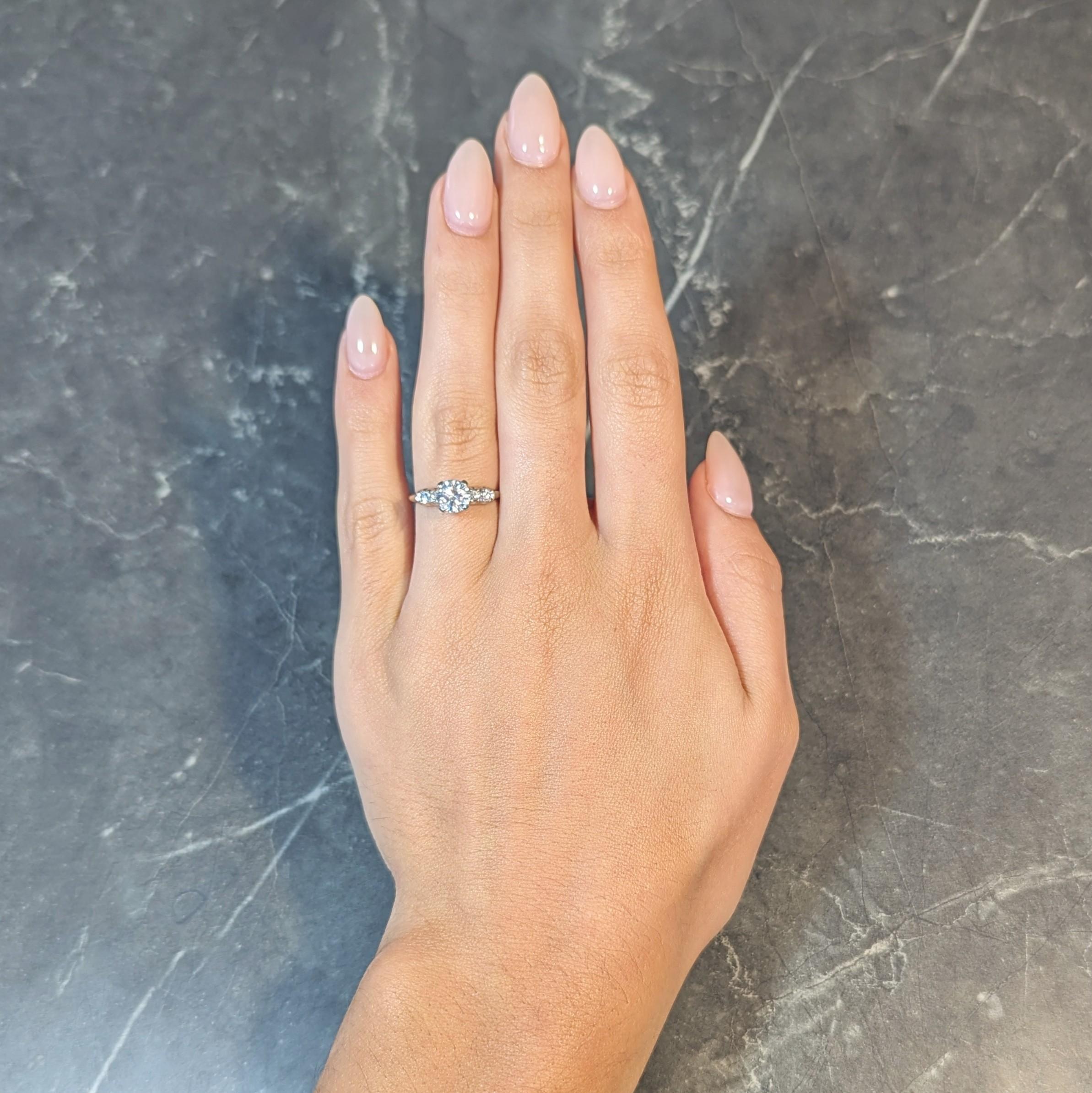 Brilliant Cut Mid-Century 1.20 Carats Diamond 14 Karat White Gold Vintage Engagement Ring GIA For Sale