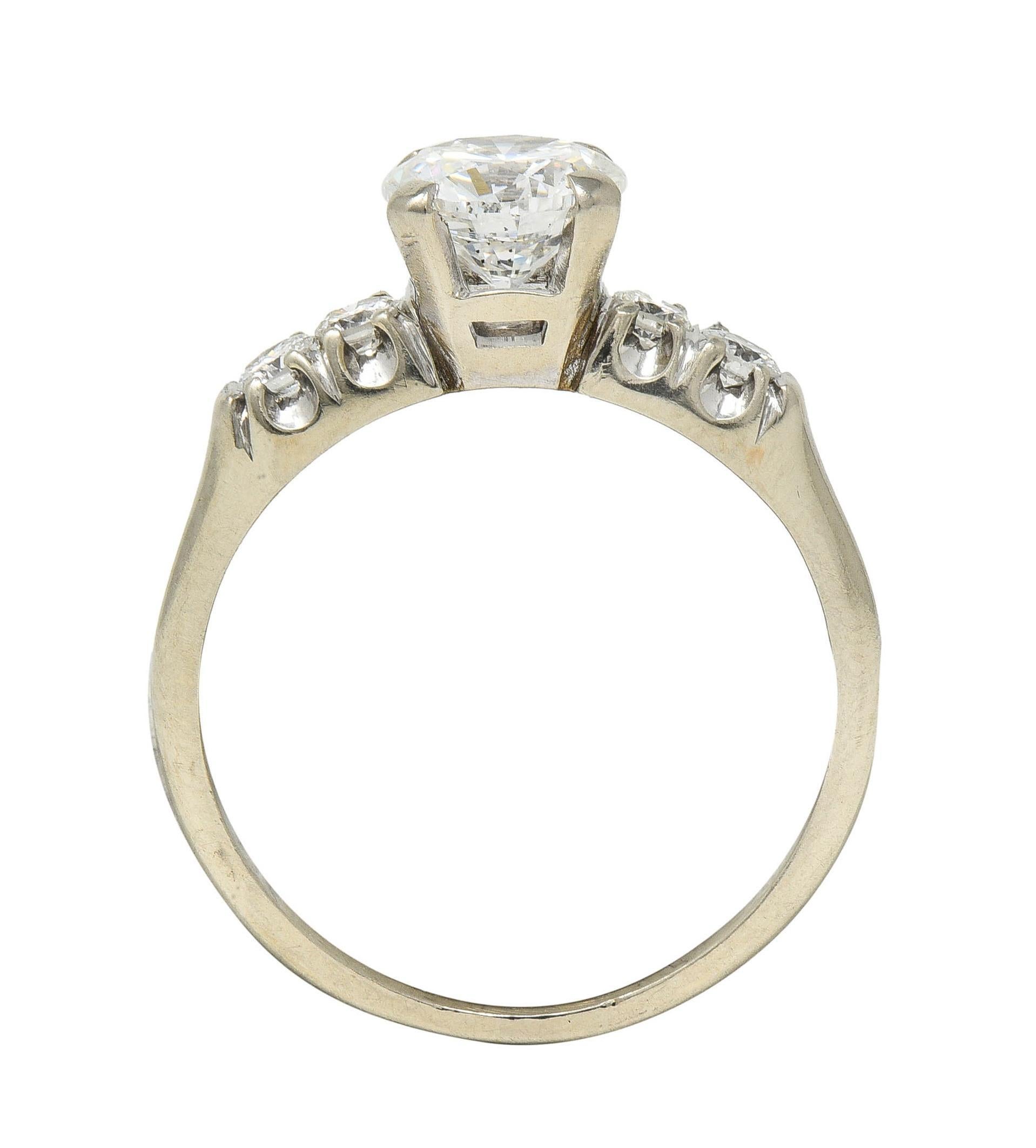 Mid-Century 1.20 Carats Diamond 14 Karat White Gold Vintage Engagement Ring GIA In Excellent Condition For Sale In Philadelphia, PA