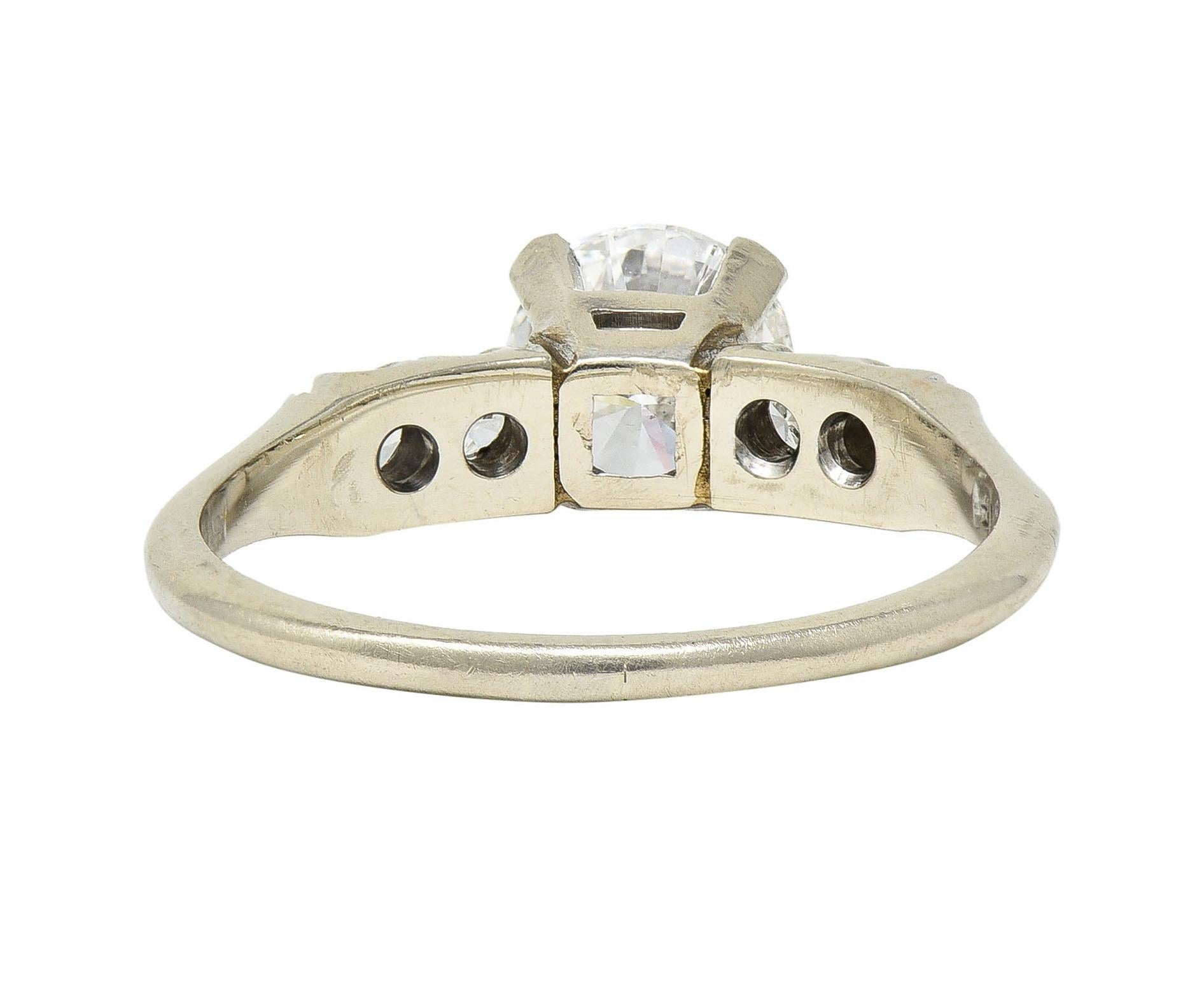 Mid-Century 1.20 Carats Diamond 14 Karat White Gold Vintage Engagement Ring GIA For Sale 1