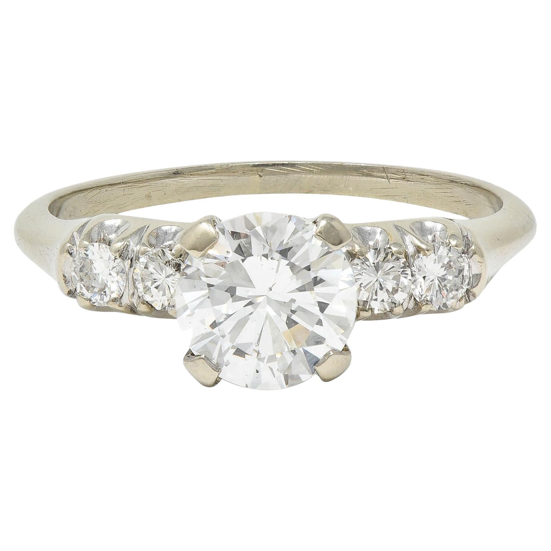 Mid-Century 1.20 Carats Diamond 14 Karat White Gold Vintage Engagement Ring GIA For Sale