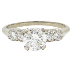 Bague de fiançailles vintage en or blanc 14 carats avec 1,20 carats de diamant Whiting GIA