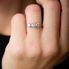 Mid Century 1.20 carats transitional cut diamond platinum 3 stone ring