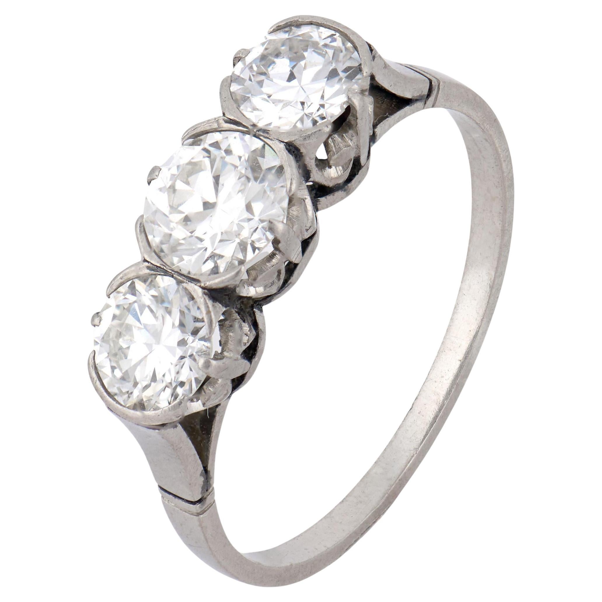Mid Century 1.20 carats transitional cut diamond platinum 3 stone ring