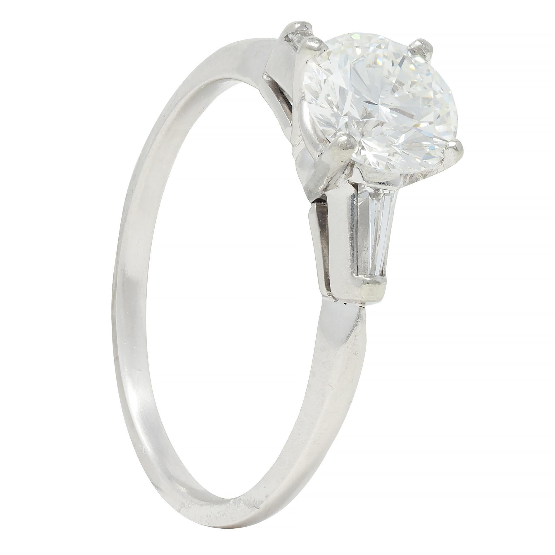 Mid-Century 1.20 CTW Transitional Cut Diamond Platinum Engagement Ring For Sale 5