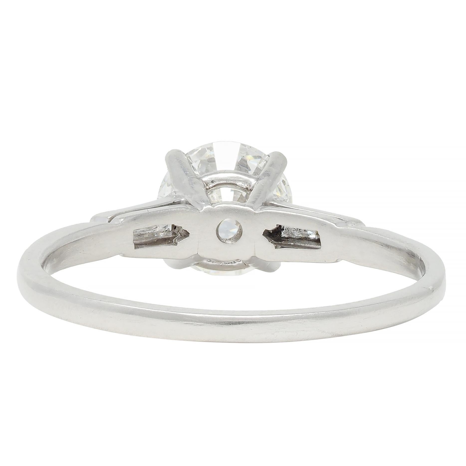 Women's or Men's Mid-Century 1.20 CTW Transitional Cut Diamond Platinum Engagement Ring For Sale