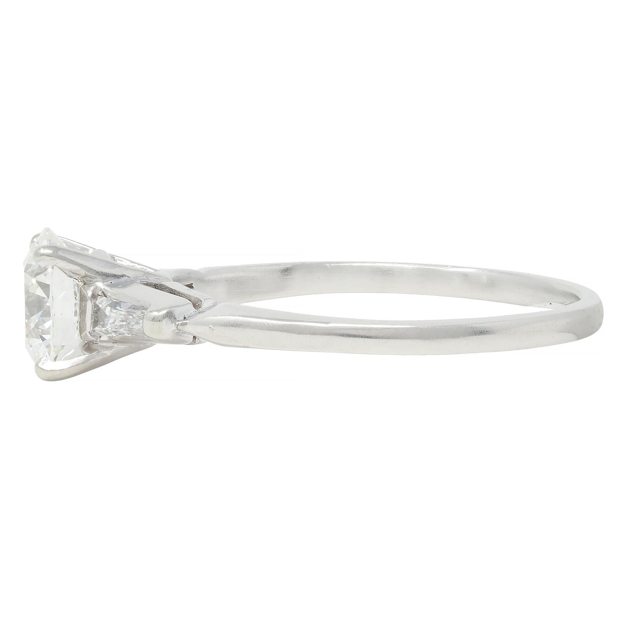 Mid-Century 1.20 CTW Transitional Cut Diamond Platinum Engagement Ring For Sale 1