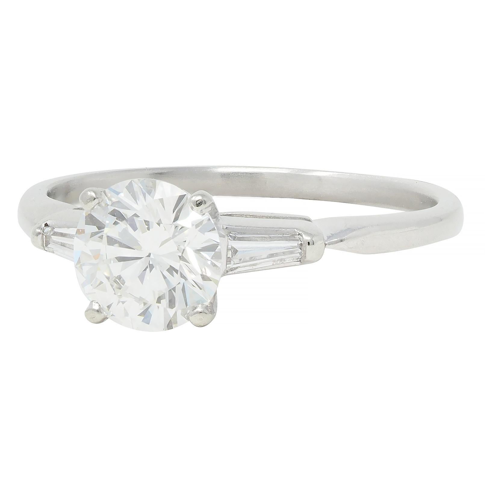 Mid-Century 1.20 CTW Transitional Cut Diamond Platinum Engagement Ring For Sale 2