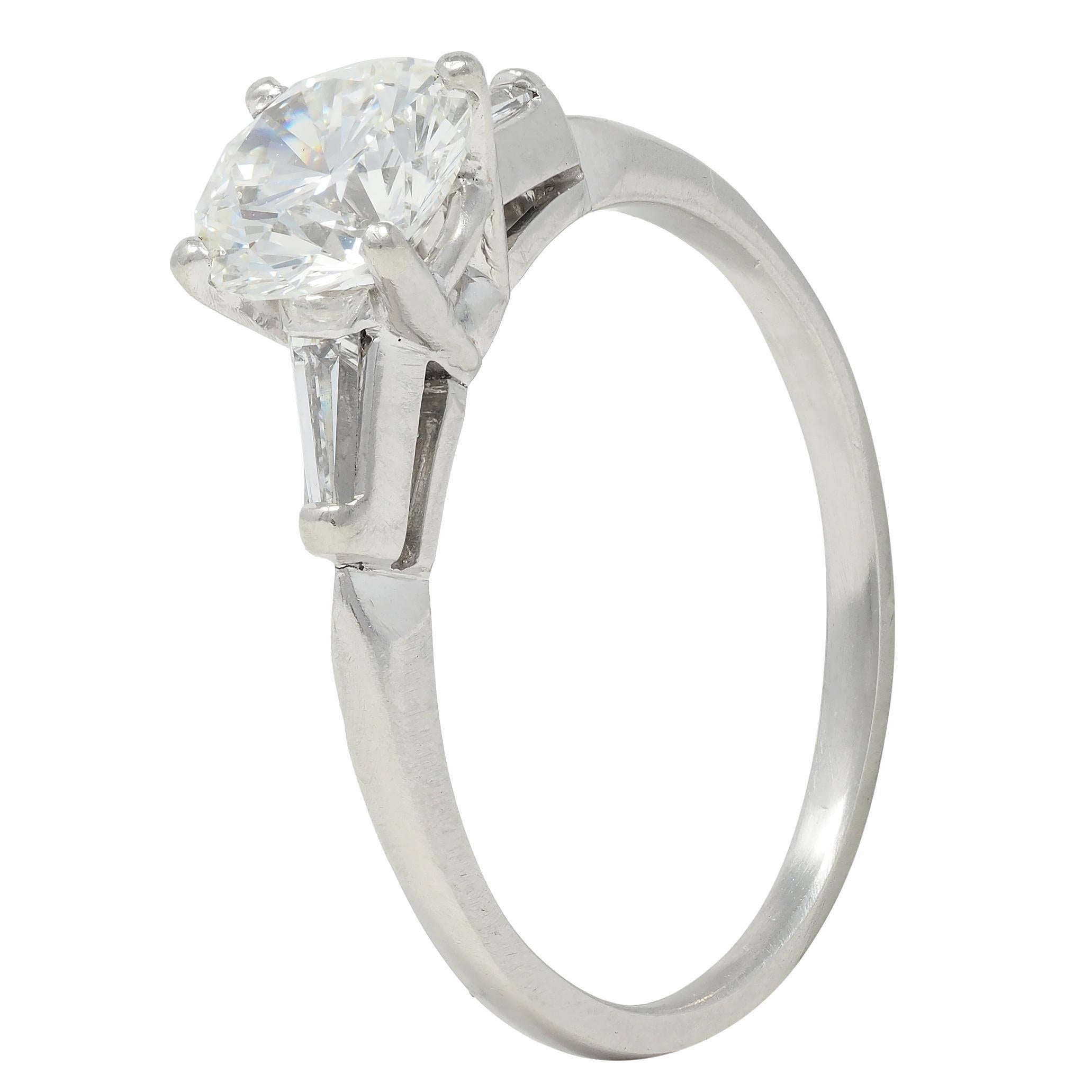Mid-Century 1.20 CTW Transitional Cut Diamond Platinum Engagement Ring For Sale 3