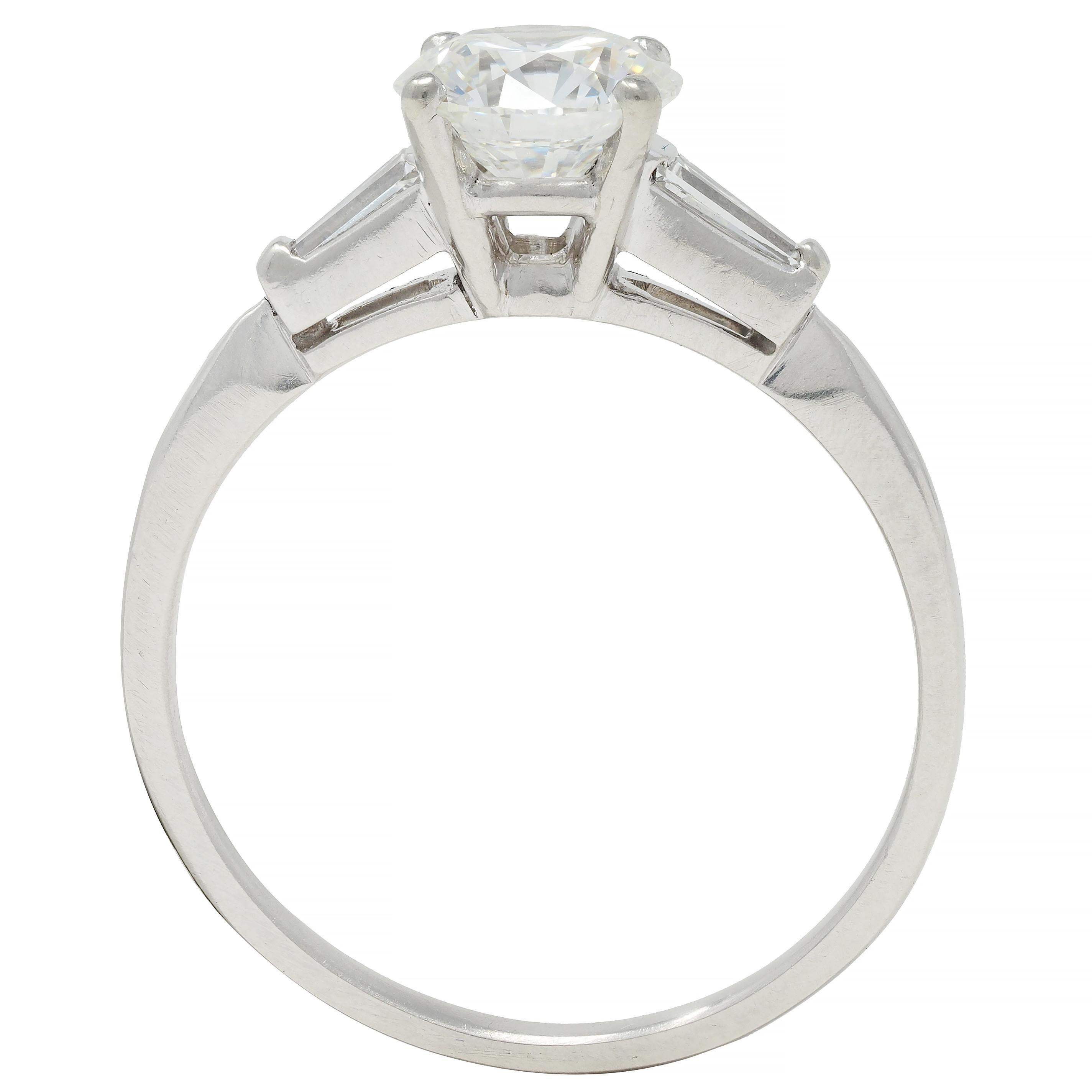 Mid-Century 1.20 CTW Transitional Cut Diamond Platinum Engagement Ring For Sale 4
